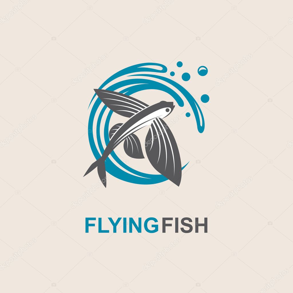 Icon of flying fish with waves