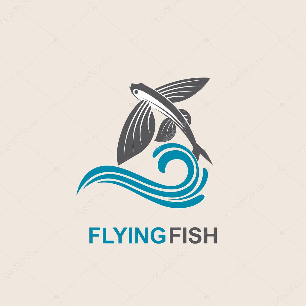 Icon of flying fish with waves
