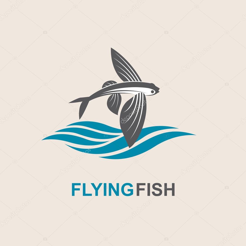 Icon of flying fish with waves