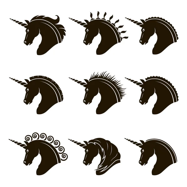 Set of unicorn heads — Stock Vector