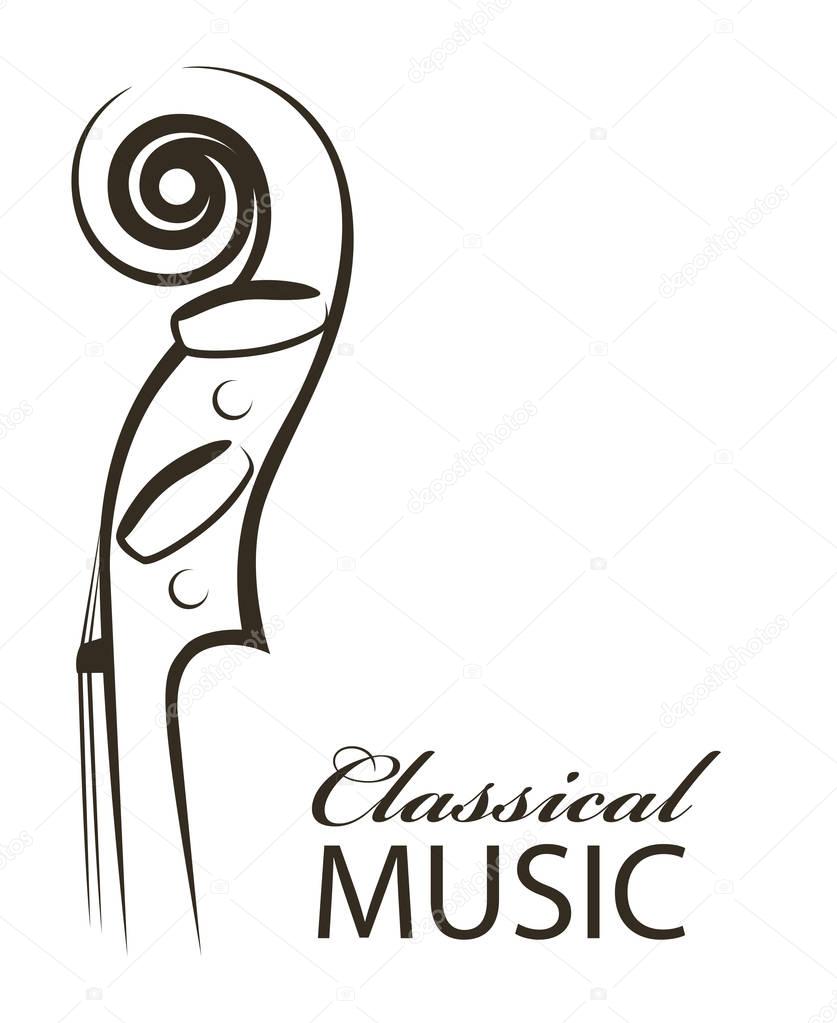 Abstract monochrome illustration of violin with text