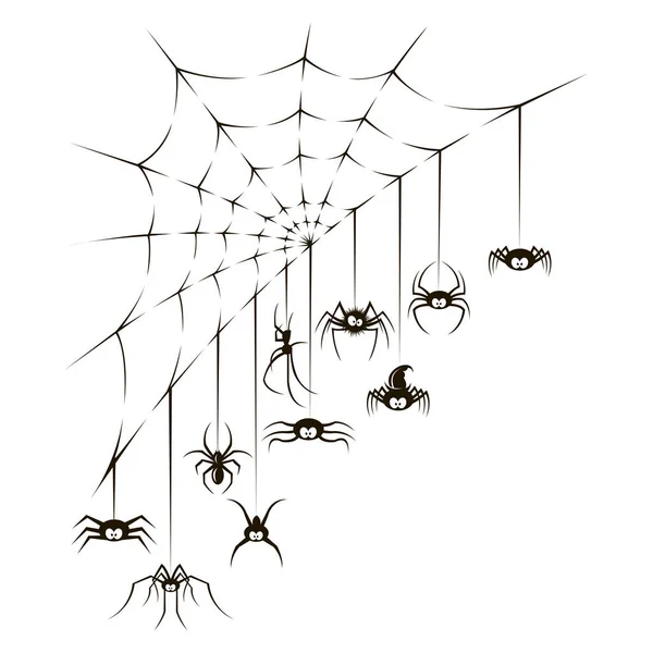 Illustration Araignées Toile Araignée Sur Fond Blanc — Image vectorielle