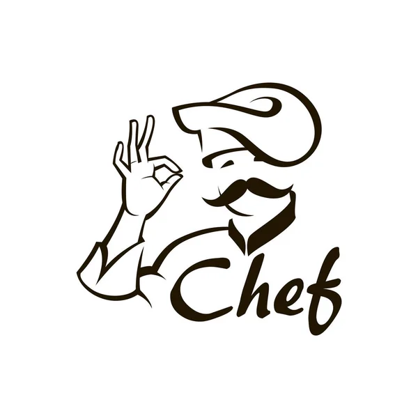 Ilustración Monocromática Del Chef Whiskered — Vector de stock