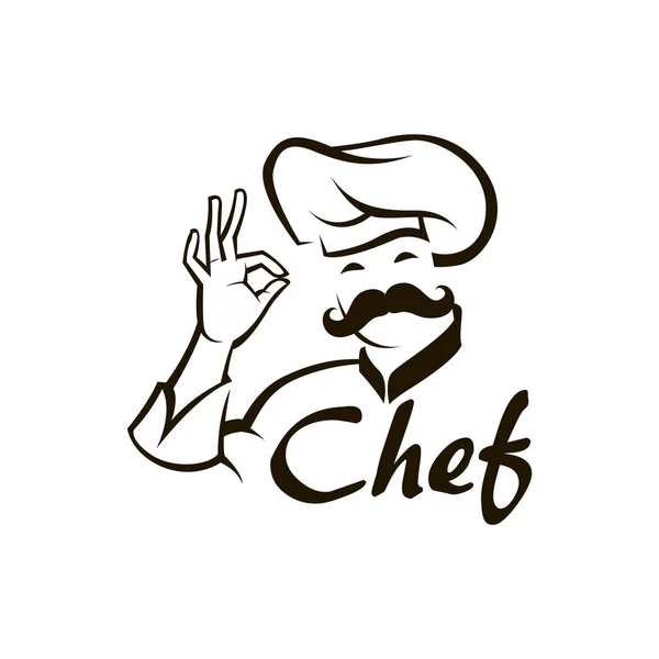 Ilustración Monocromática Del Chef Whiskered — Vector de stock