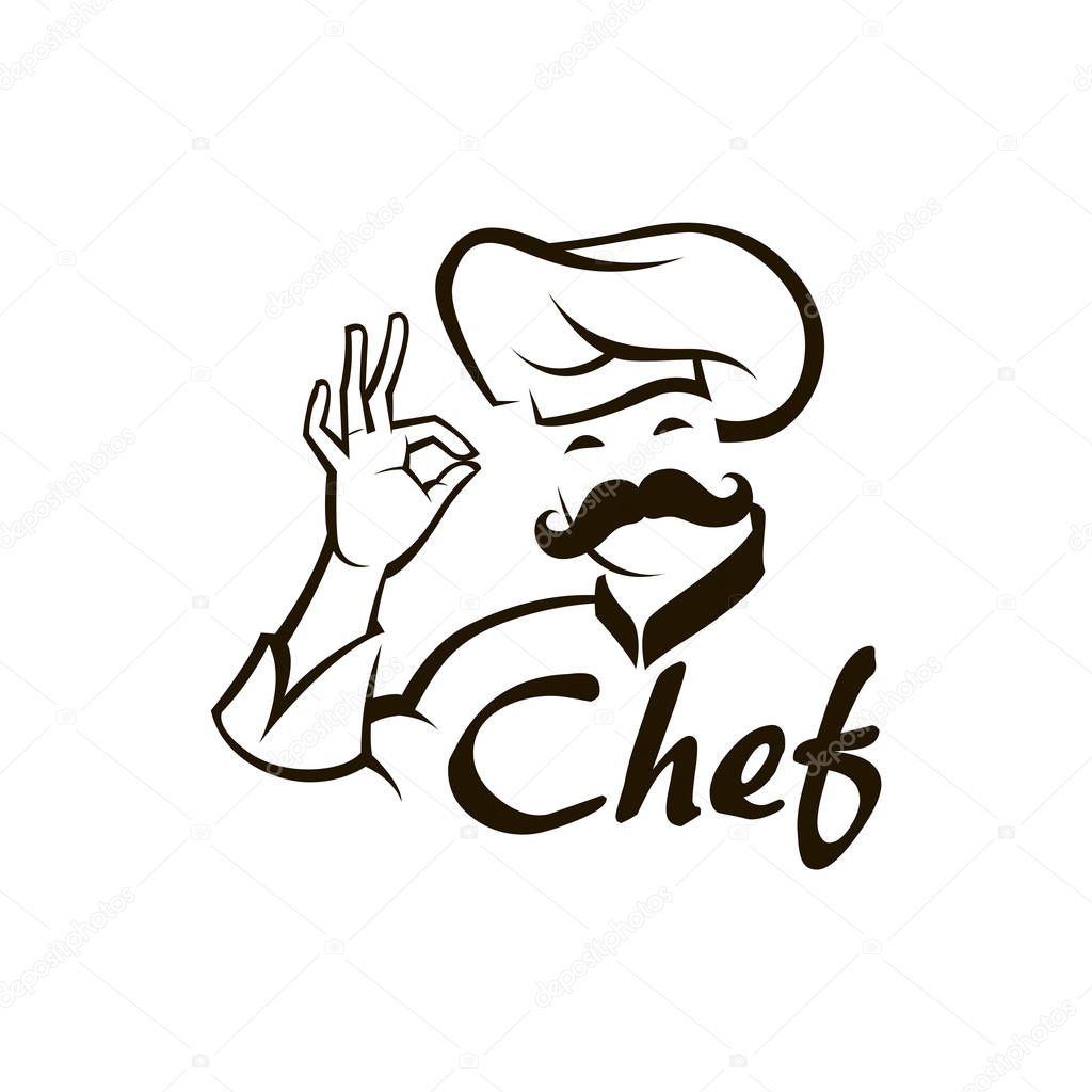 Monochrome illustration of whiskered chef