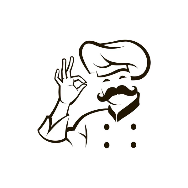 Monochrome Illustration Whiskered Chef — Stock Vector