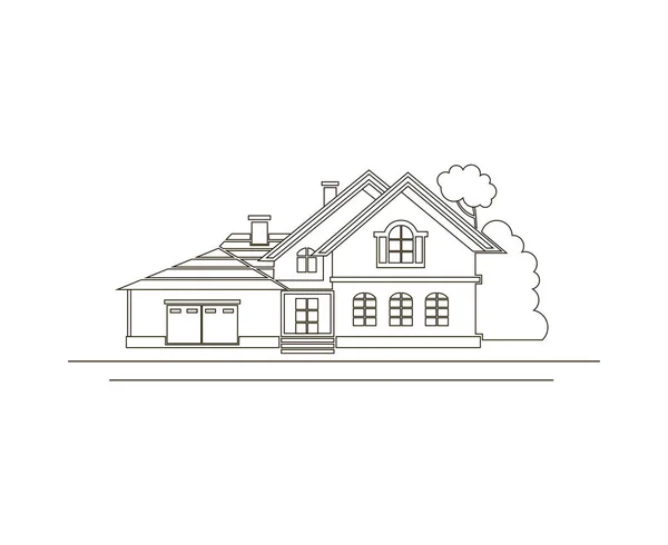 Monochrome Sketch Design Private House — Stock Vector