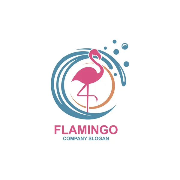 Ροζ Φλαμίνγκο Έμβλημα Ήλιο Και Κύματα — Διανυσματικό Αρχείο