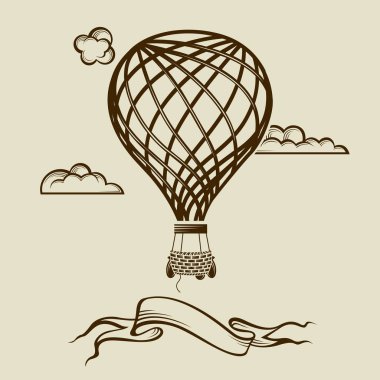Vintage sıcak hava balon görüntü bulutlar ile