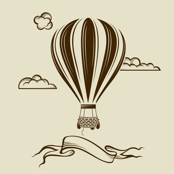 Vintage Hete Lucht Ballon Afbeelding Met Wolken — Stockvector