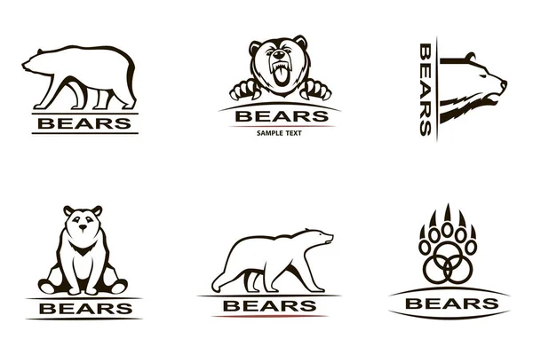 Collection Various Monochrome Emblem Bear — Stock Vector