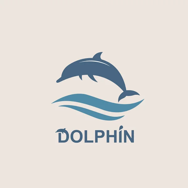 Abstract Emblem Jumping Dolphin Sea Wave — Stock Vector