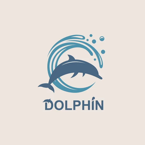 Abstraktes Emblem Des Springenden Delfins Und Der Meereswelle — Stockvektor