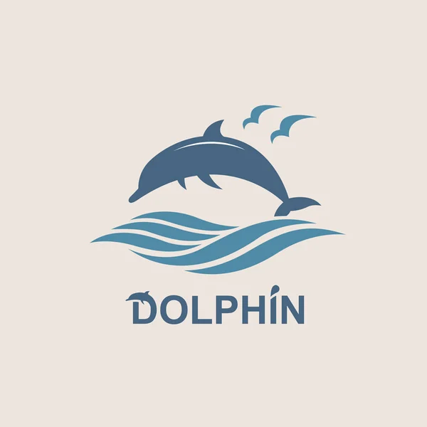 Streszczenie Godło Skoki Delfinów Sea Fala — Wektor stockowy