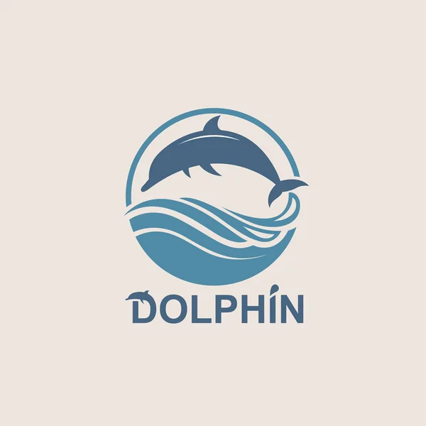 Emblema Abstrato Golfinho Pulando Onda Mar — Vetor de Stock