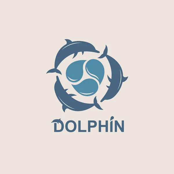 Emblema Abstracto Salto Delfín Ola Mar — Vector de stock