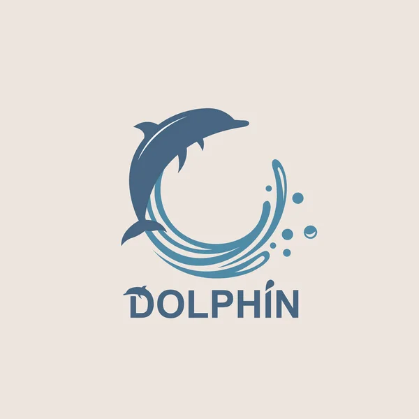 Abstract Emblem Jumping Dolphin Sea Wave — Stock Vector
