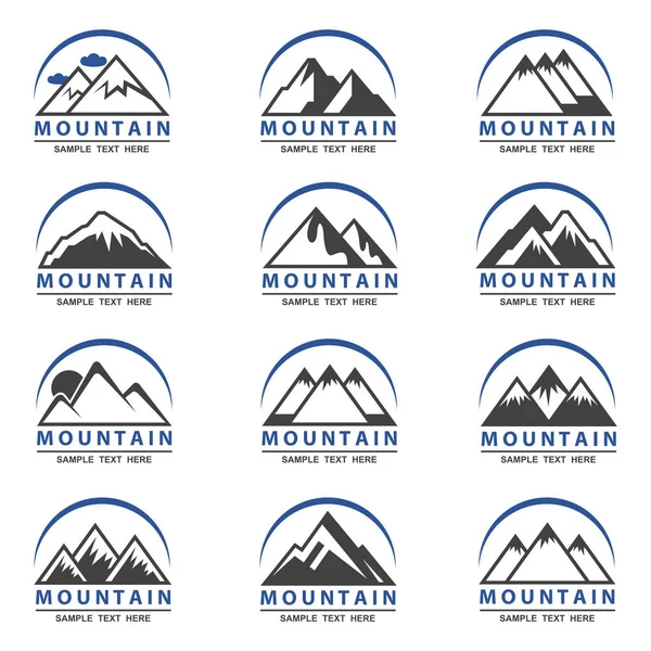 Collection Twelve Mountain Icons Travel Business — Stock Vector