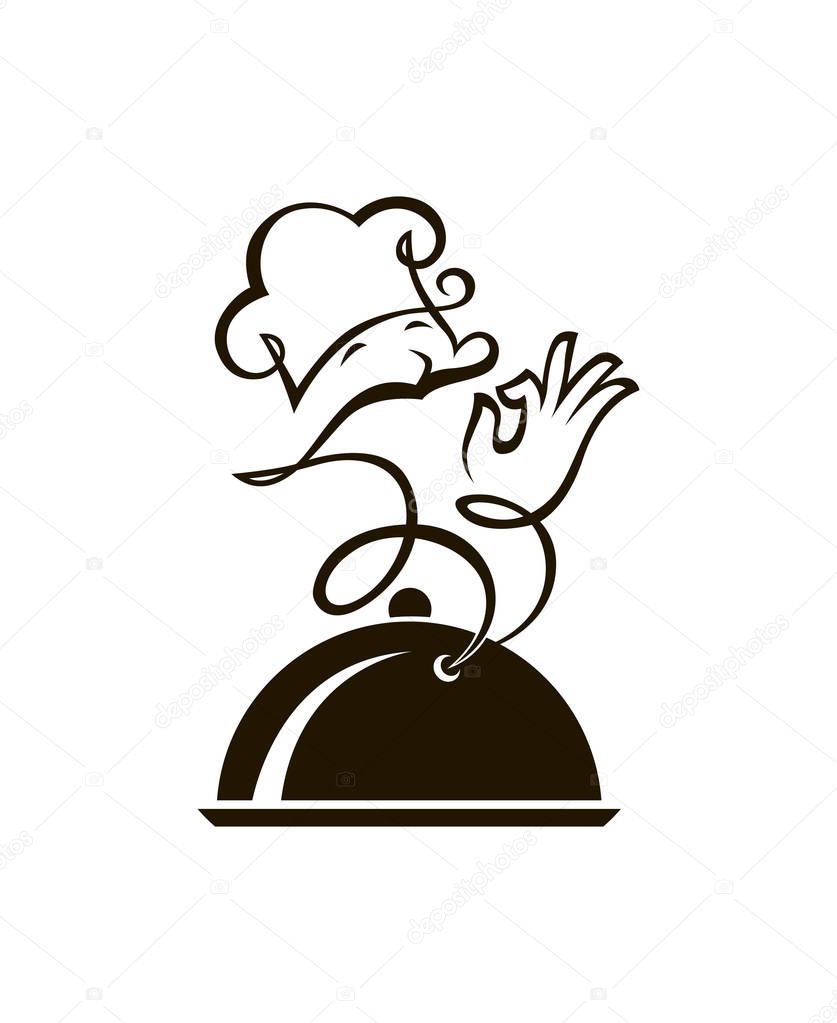 Monochrome illustration of a plate with steam as the cook