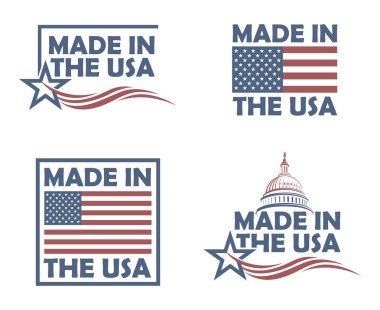 Beyaz arka plan ABD etiketlere topluluğu yapılan