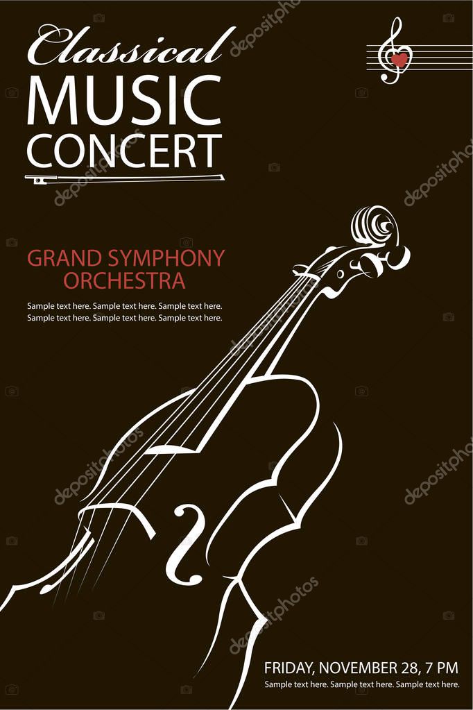 Monochrome classical concert poster with violin image