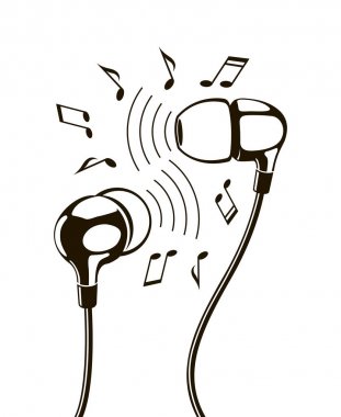 kulaklık müzik notaları ile siyah illustation