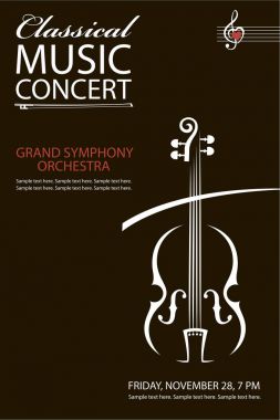 tek renkli klasik konser poster keman görüntü ile