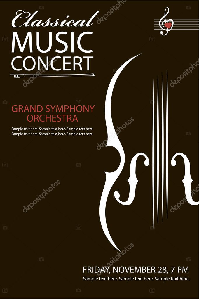 Monochrome classical concert poster with violin image