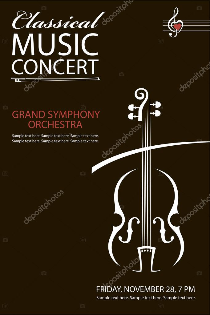 Monochrome classical concert poster with violin image