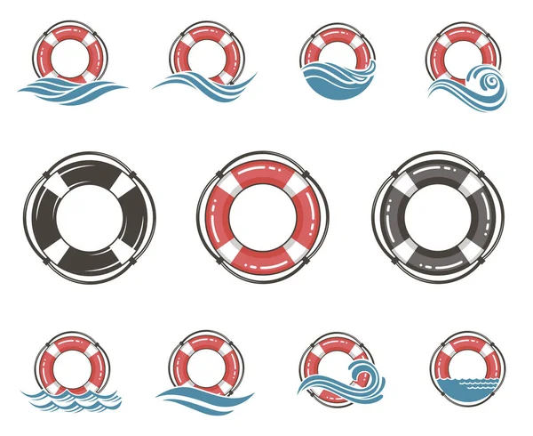 Coleção Símbolo Lifebuoy Com Ondas Mar — Vetor de Stock