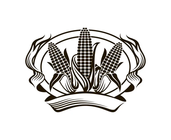 Emblème Légume Maïs Ferme Noire — Image vectorielle