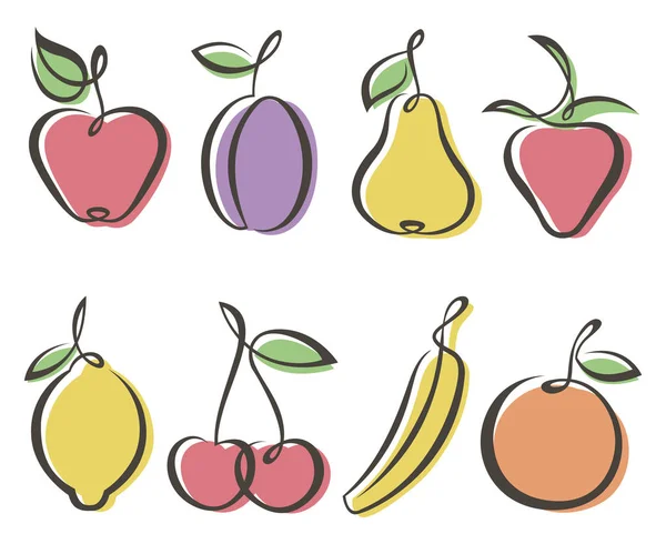 Collection Different Colorful Fruit Icons — Stock Vector