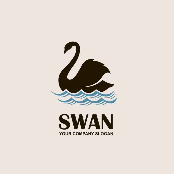 Symbol Mit Schwarzem Schwan Und Blauen Wellen — Stockvektor