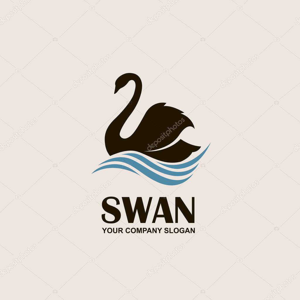 Icon with black swan and blue waves