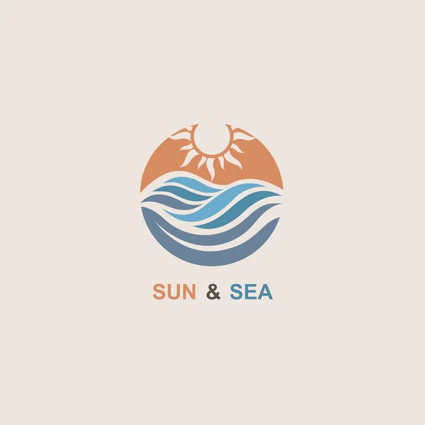 太陽と海のアイコンの概要設計 — ストックベクタ