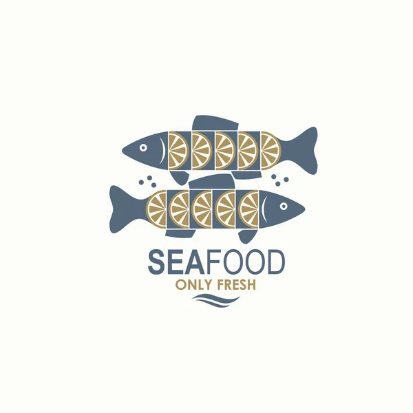 Seafood Menu Design Fish Lemon Isolated — Stock Vector