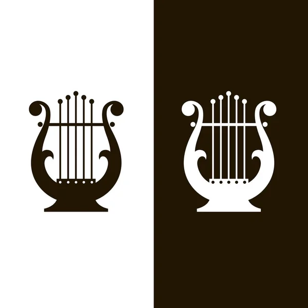 Ancient Lyre Icons Set Isolated White Black Background — Stock Vector