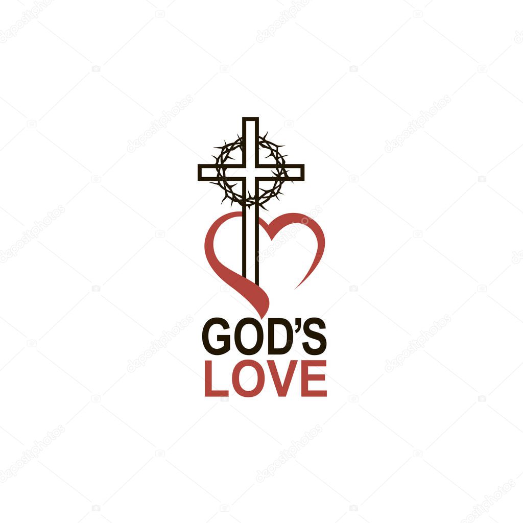 heart, crown of thorns and cross icon isolated on white background 