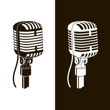 Beyaz ve siyah arkaplanda izole edilmiş retro mikrofon görüntüleri