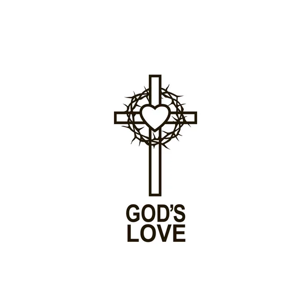 Сердце Терновый Венец Крест Икона Белом Фоне — стоковый вектор
