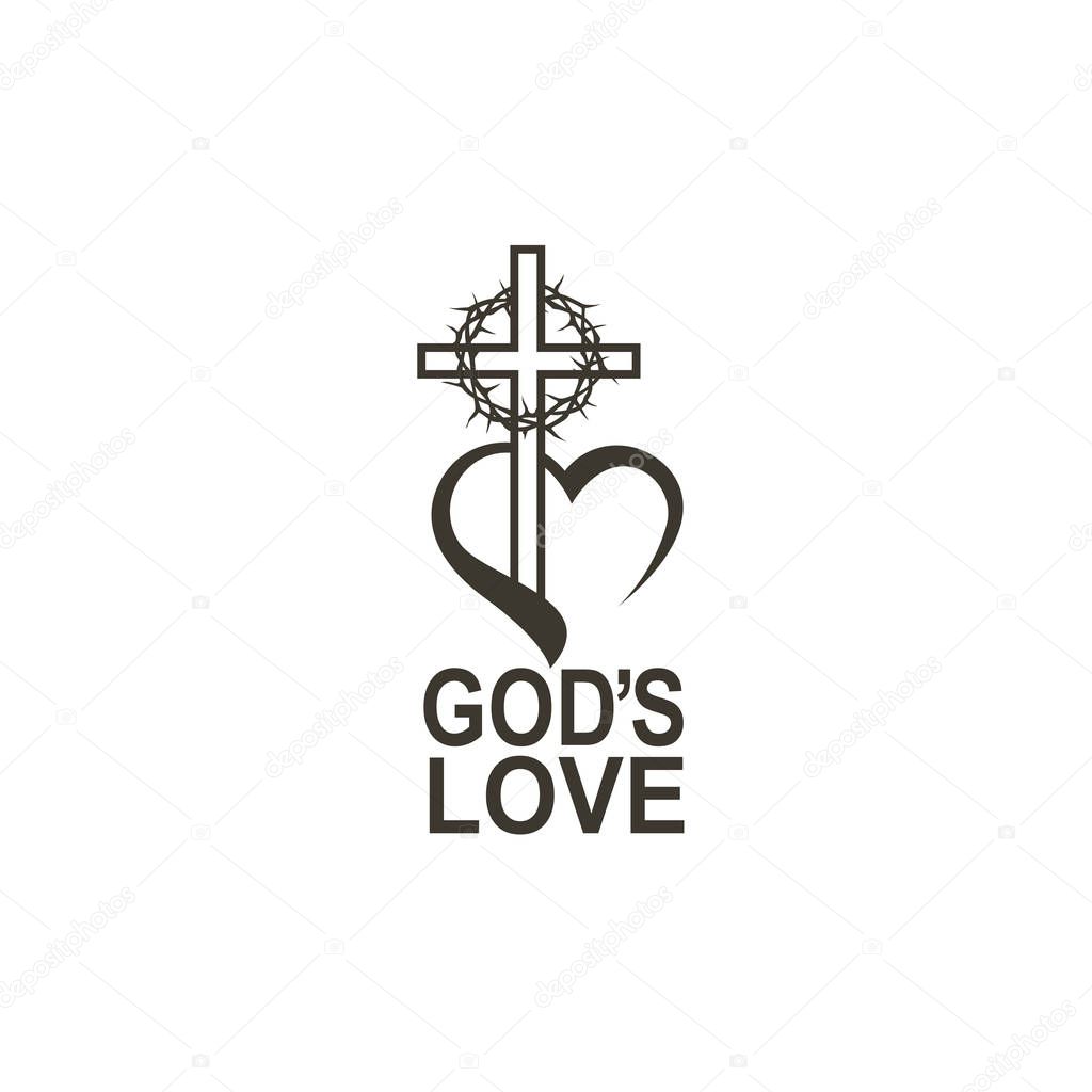 heart, crown of thorns and cross icon isolated on white background 
