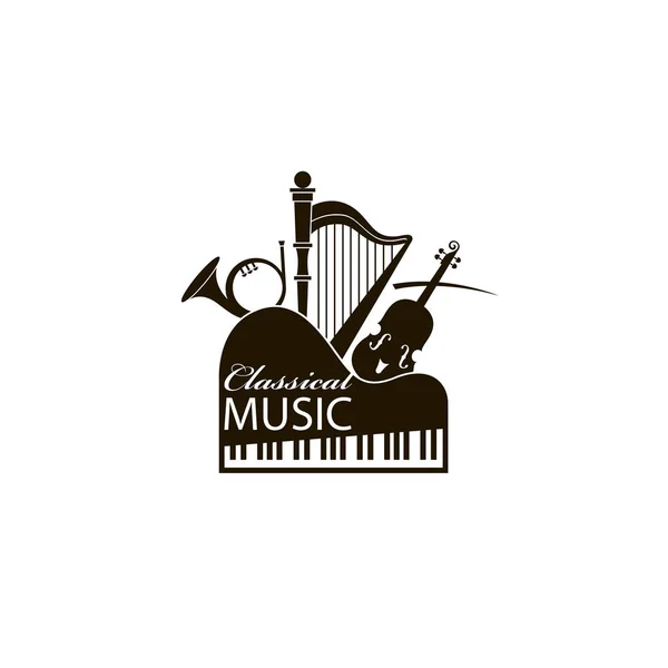 Monochrome Classical Concert Emblem Piano Harp Violin — ストックベクタ