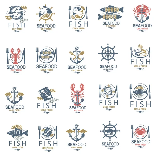 Collection Seafood Menu Design Fish Crab Lobster — Stock Vector