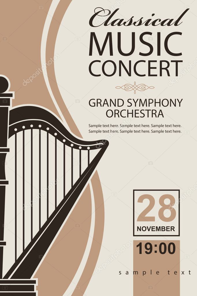Abstract classical music concert poster with harp