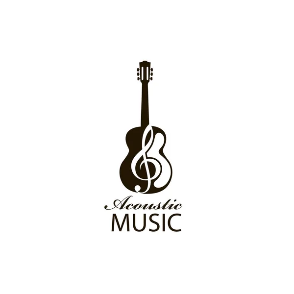 Έμβλημα Κιθάρα Για Συναυλία Ακουστικής Μουσικής Απομονωμένο Λευκό Φόντο — Διανυσματικό Αρχείο