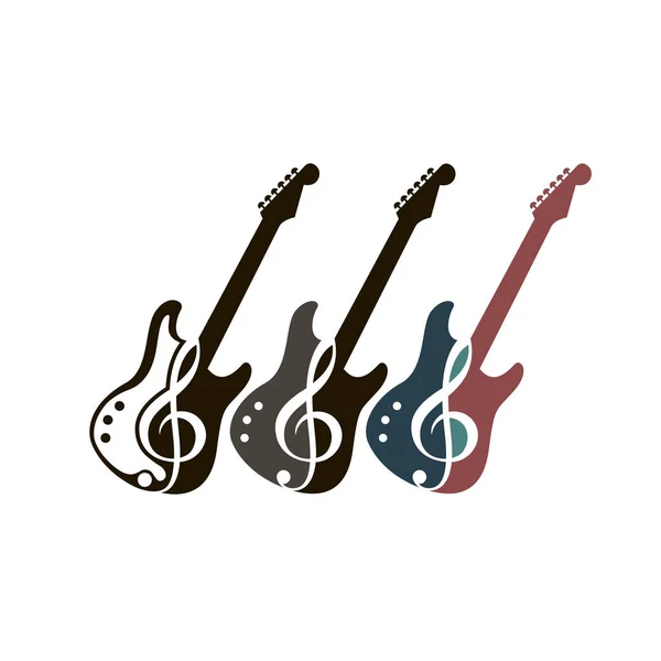 Colección Guitarras Eléctricas Con Clave Triple Aislada Sobre Fondo Blanco — Vector de stock