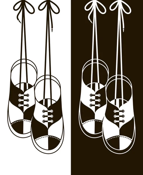 Illustration Sport Shoes Hanging Shoelaces Isolated Black White Background — ストックベクタ