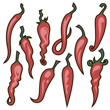 beyaz zemin üzerine izole kırmızı sıcak chili peppers topluluğu