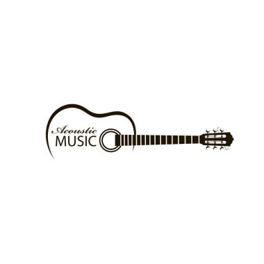 Beyaz arkaplanda izole edilmiş klasik akustik gitar simgesi