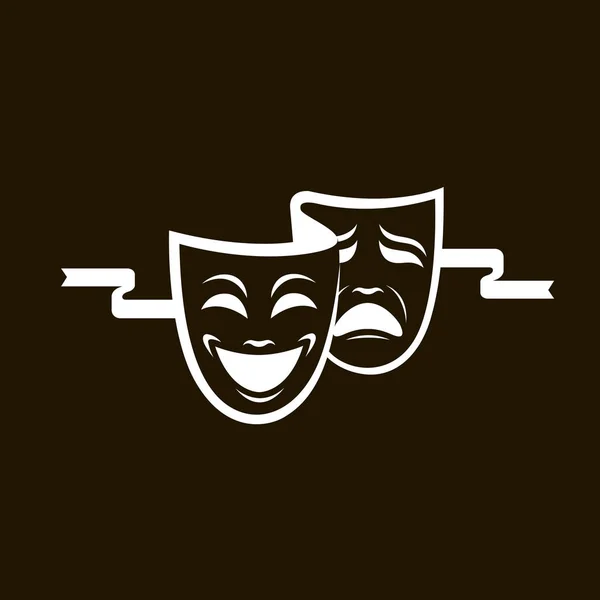 Ilustração Comédia Tragédia Máscaras Teatrais Isolado Fundo Preto —  Vetores de Stock